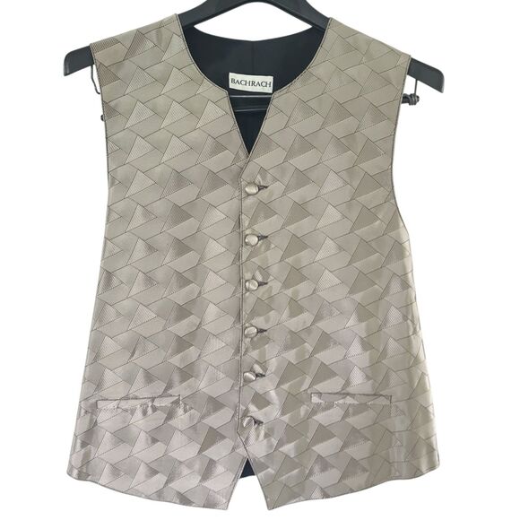 BACHRACH Geometric Pattern Shiny Silver Grey Suit Vest Size Medium 39-41 EUC!!! - Picture 1 of 9